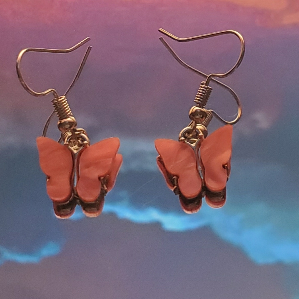 Pink butterfly earings
